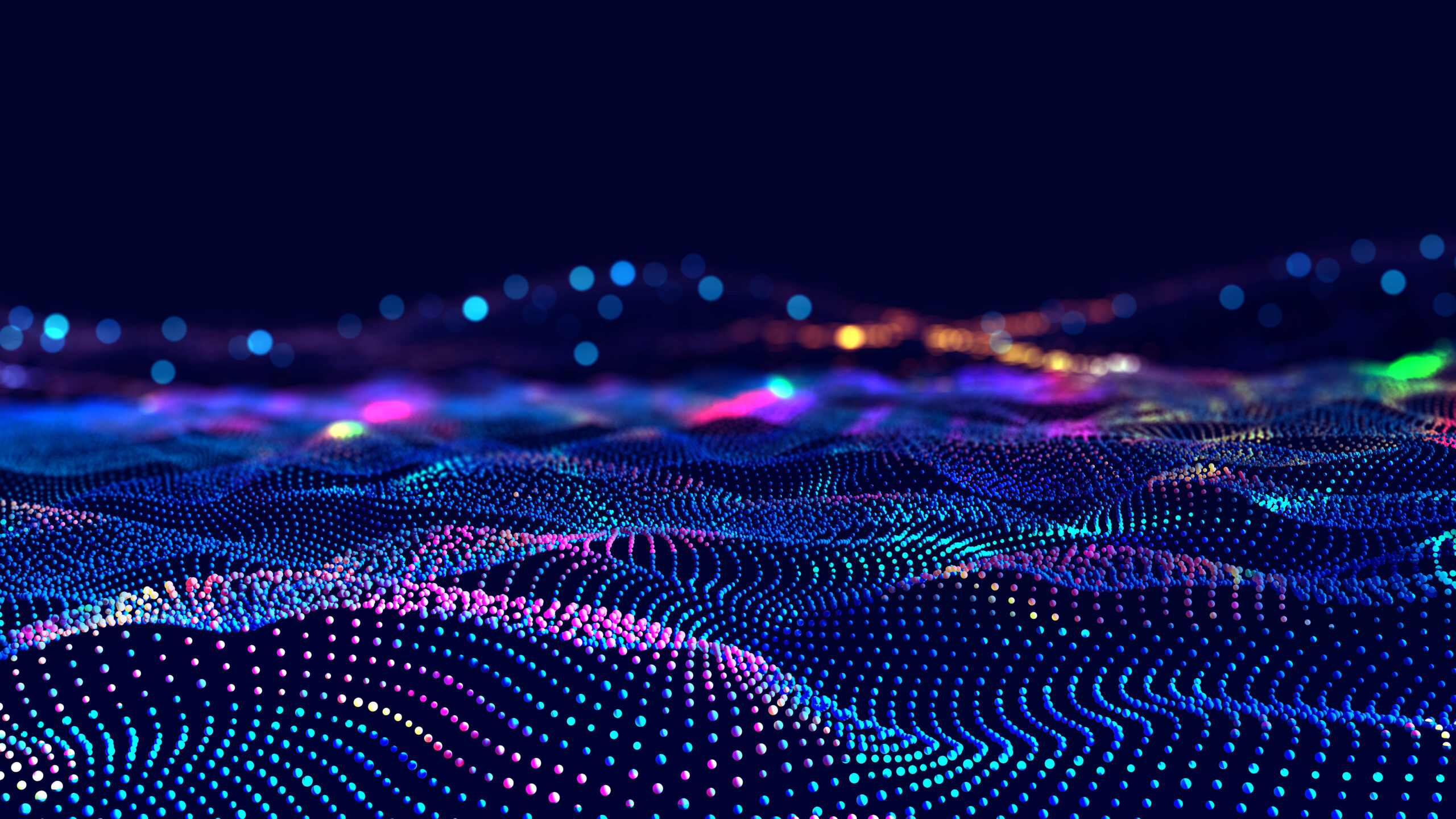 Cyber big data flow. Blockchain data fields. Network line connec Cyber big data flow. Blockchain data fields. Network line connect stream. Concept of AI technology, digital communication, science research, 3D illustration music waves