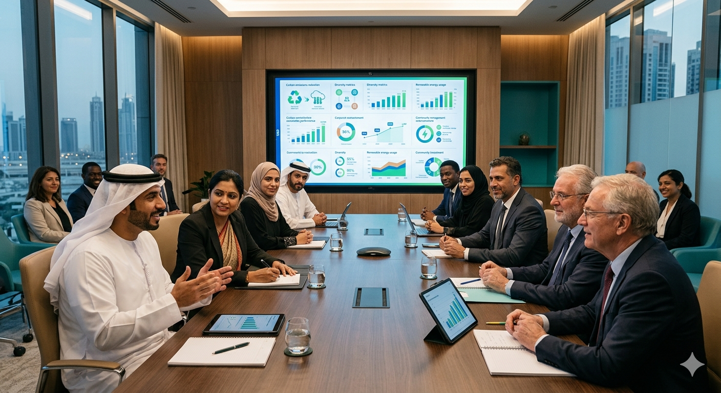 Professional ESG consulting discussion supported by digital sustainability insights