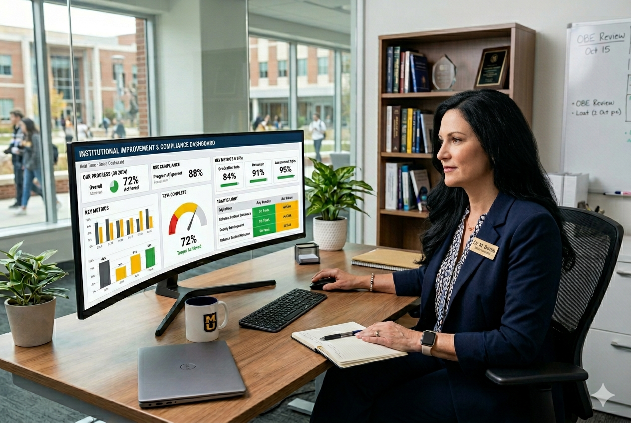 Academic quality assurance evidence chain connecting course data, outcomes, assessment evidence, and regulatory judgement