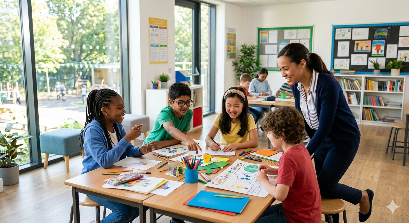 Students in a school classroom