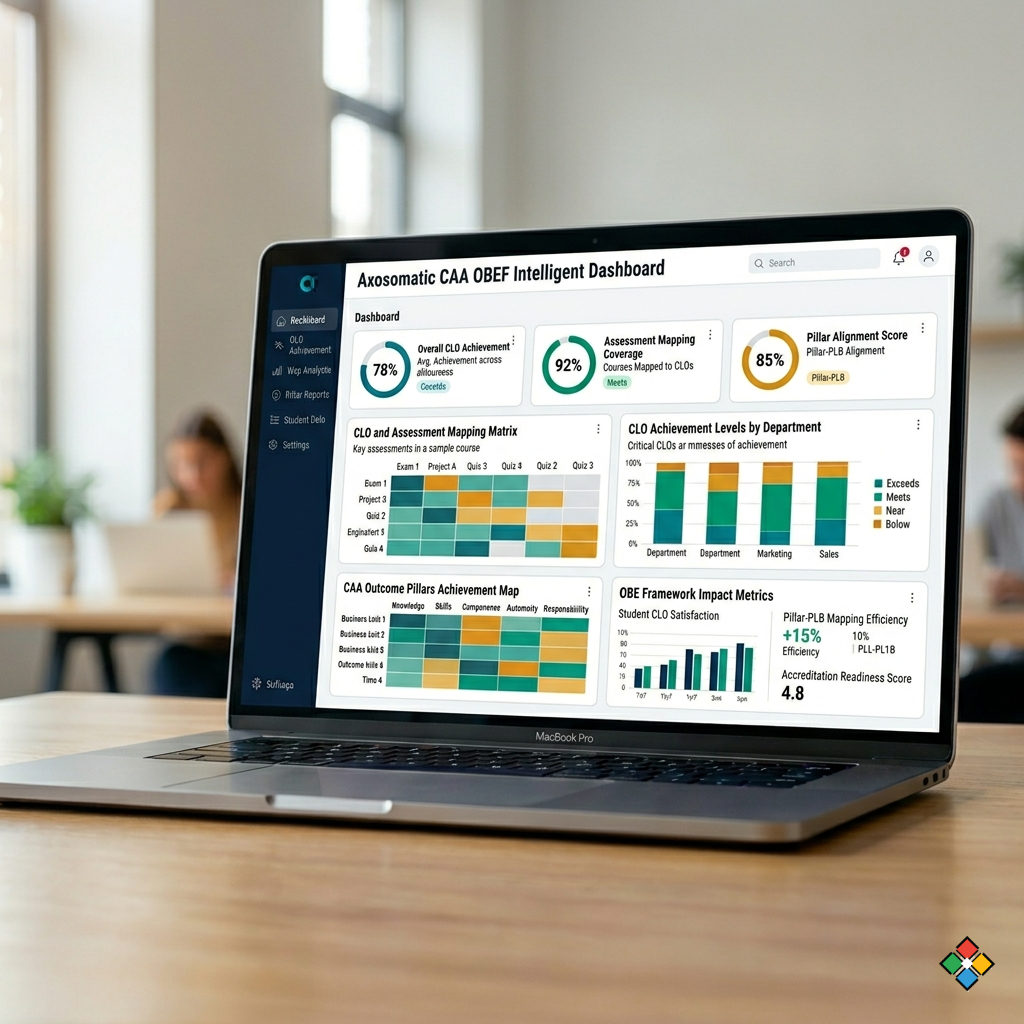 CAA OBEF Intelligent Suite visual showing university evidence, dashboards, and compliance discussion